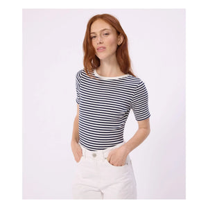 Petit Bateau – Gestreifter Body aus Bio-Baumwollripp | Marineblau