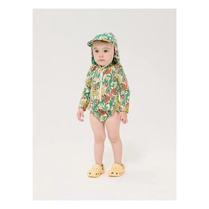 Bobo Choses - Long Sleeve Swimsuit with Floral Pattern Made from Recycled Fiber | Ecru