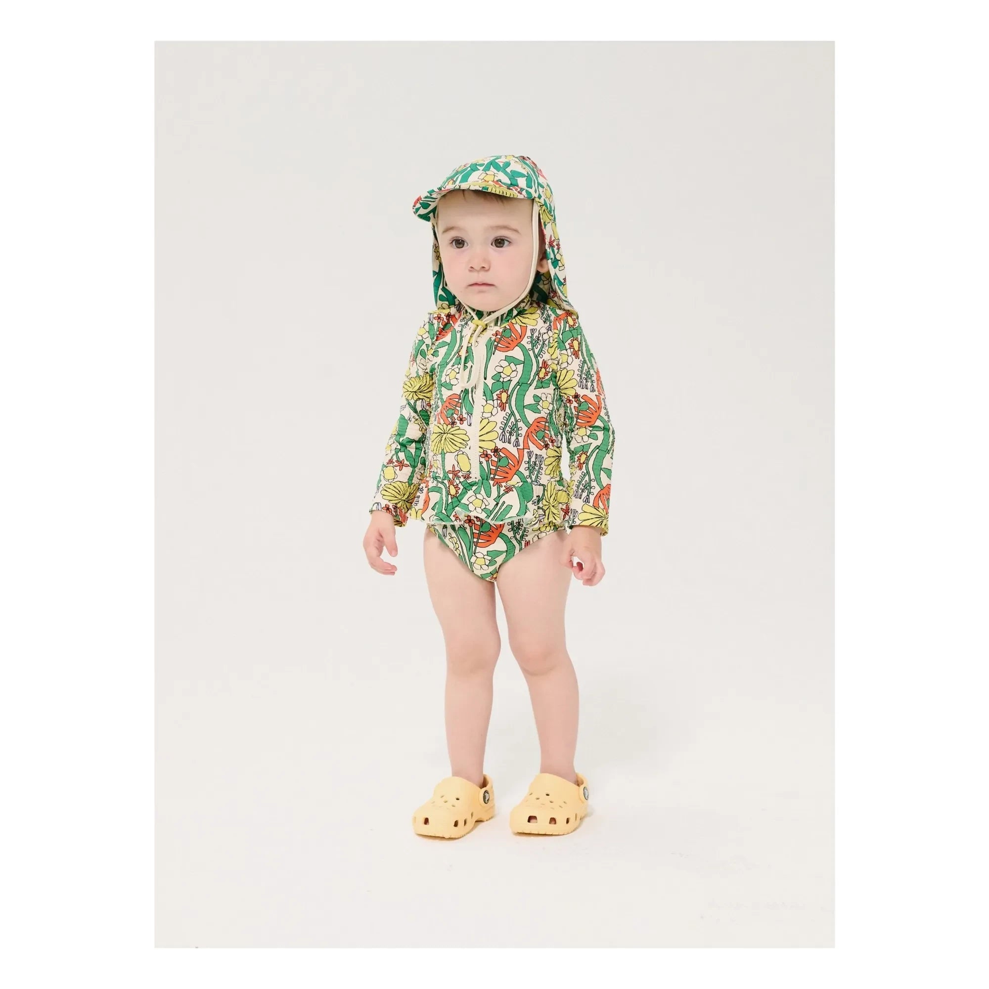 Bobo Choses - Long Sleeve Swimsuit with Floral Pattern Made from Recycled Fiber | Ecru