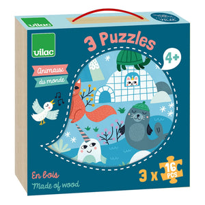 Vilac - Dünyanın Hayvanları 3’lü Puzzle Seti - 16 Parça