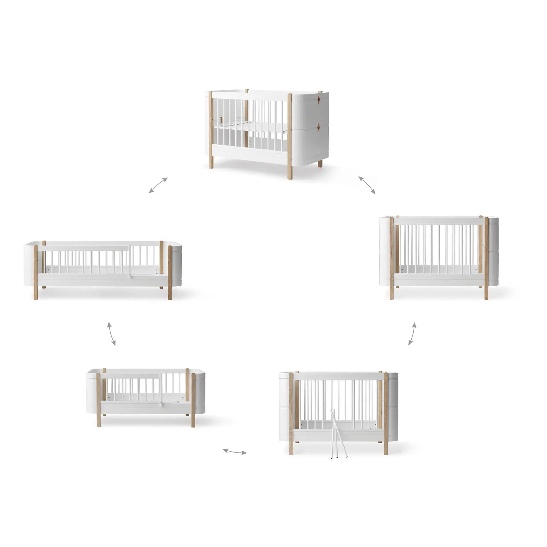 Oliver Furniture - Ahşap Mini+ beşik yatak, junior kit dahil | Meşe