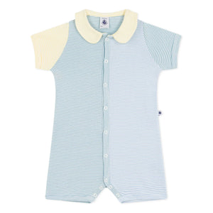 Petit Bateau – Gestreifter Schlafanzug-Jumpsuit kurz | Blau