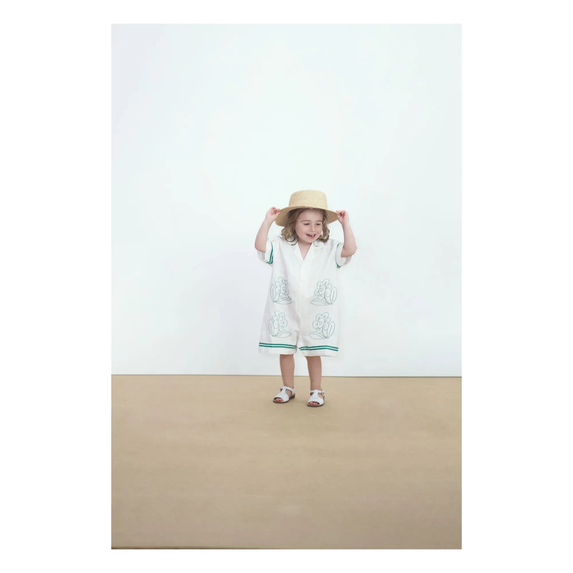 Tinycottons - Çiçekli Oversize Tulum Şort | Beyaz