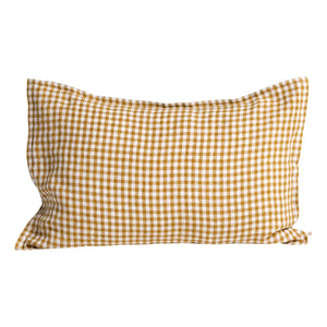 Gabrielle Paris - Gingham Washed Linen Pillowcase | Yellow Curry Color