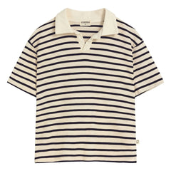 Cozmo - Drake Striped Organic Cotton Polo T-Shirt | Navy Blue