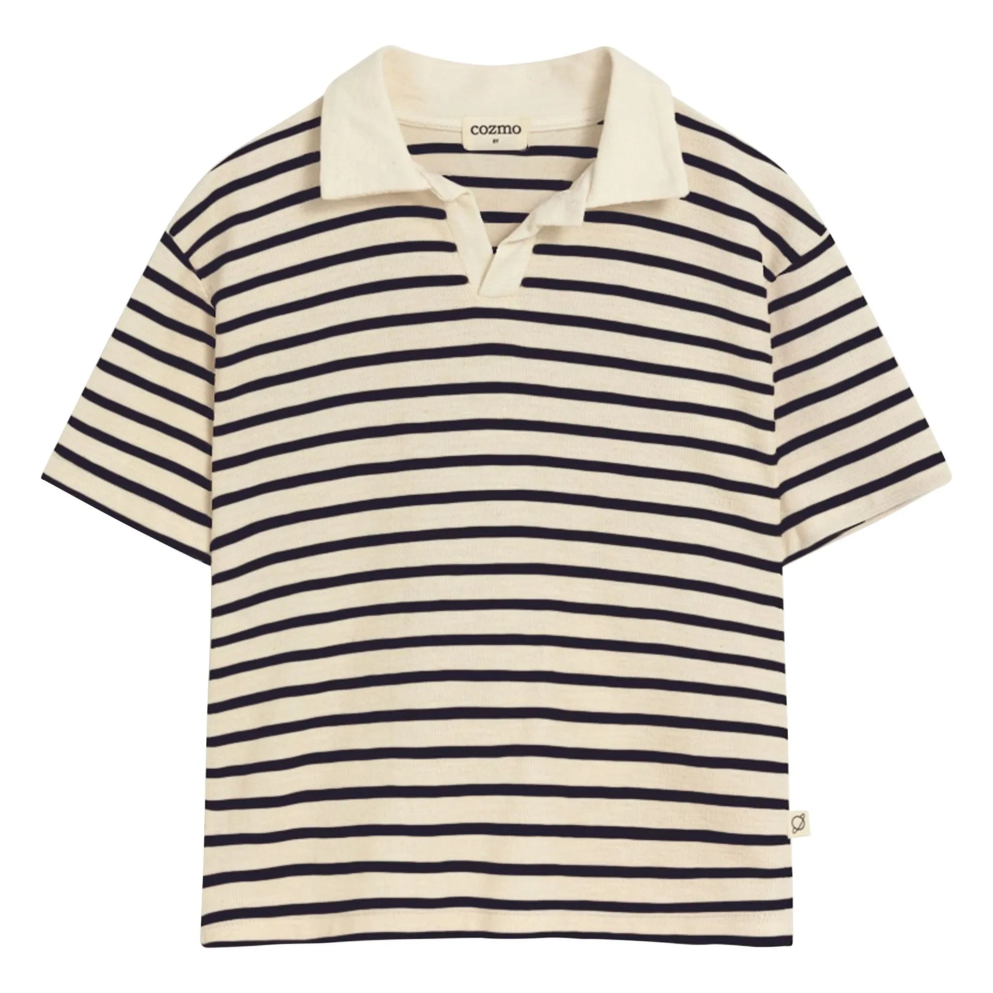 Cozmo - Drake Striped Organic Cotton Polo T-Shirt | Navy Blue