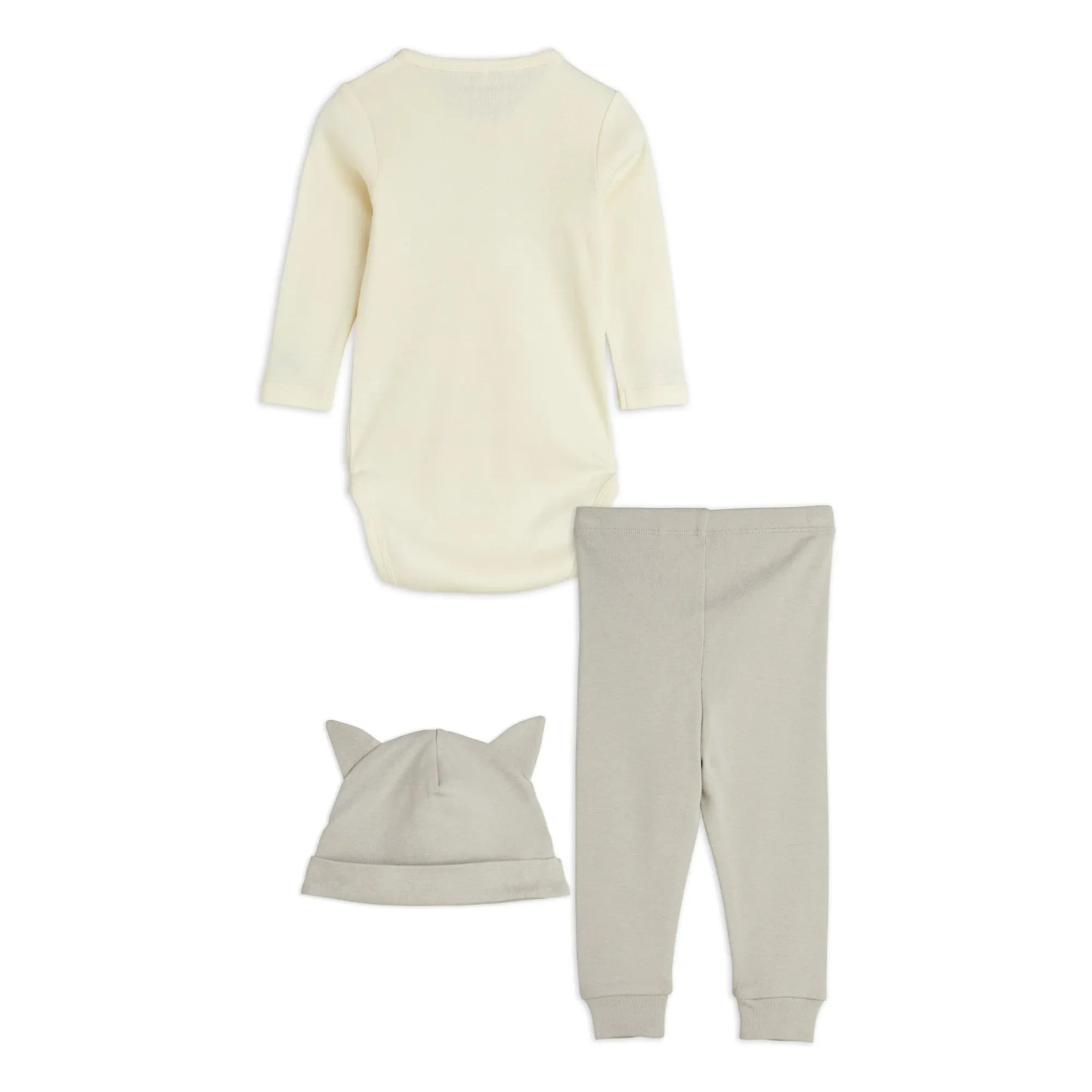 Mini Rodini - Katze Body, Jogger & Hut Set aus Bio-Baumwolle | Ecru