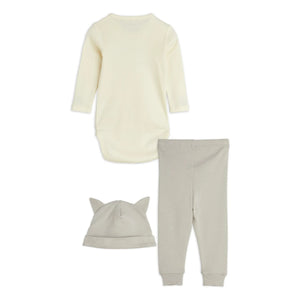 Mini Rodini - Katze Body, Jogger & Hut Set aus Bio-Baumwolle | Ecru