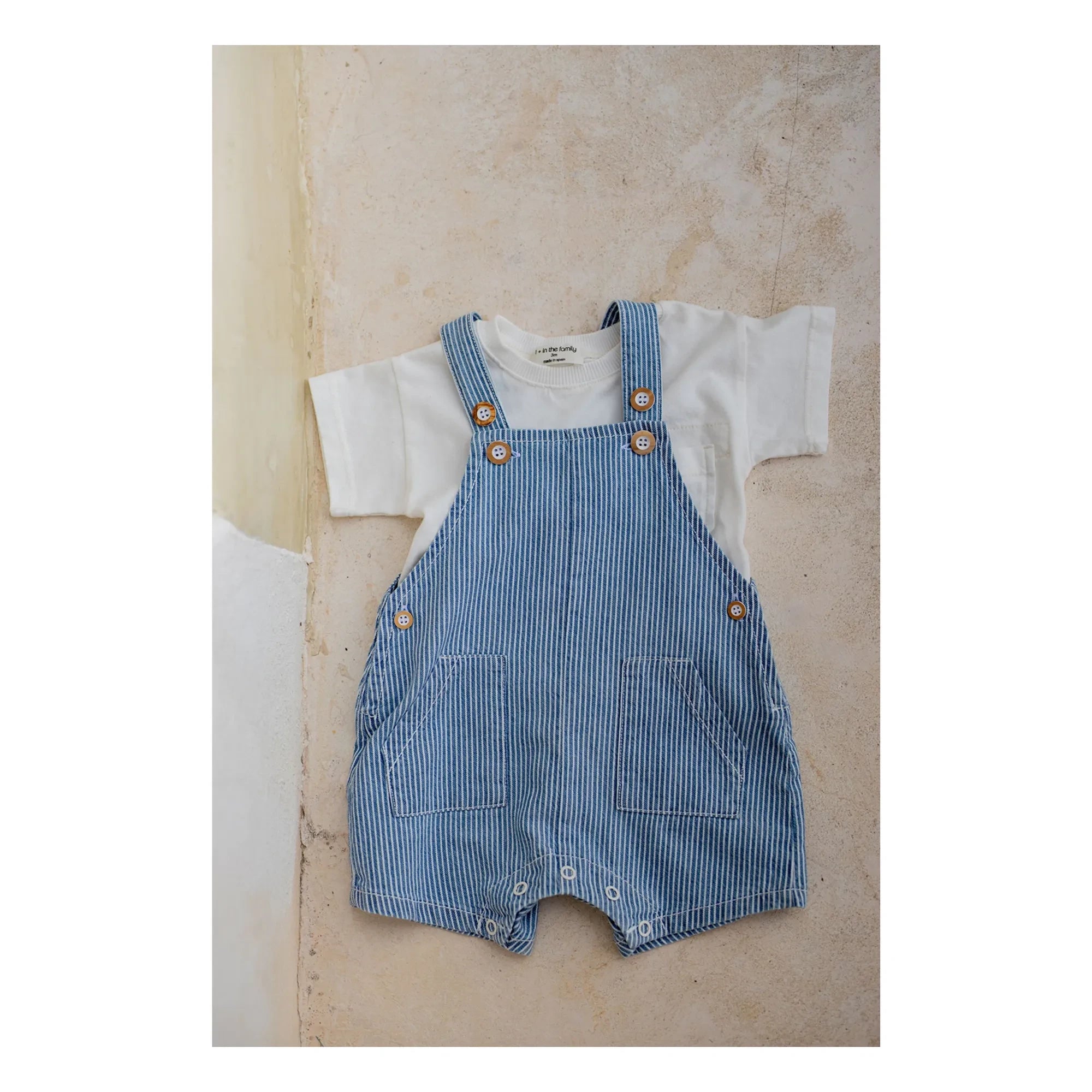 1+ in the family - Striped Denim Organic Cotton Romper | Light Blue
