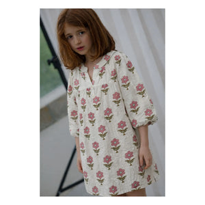 Lililotte - Romy Flowers Floral Print Crinkled Organic Cotton Dress | Ecru