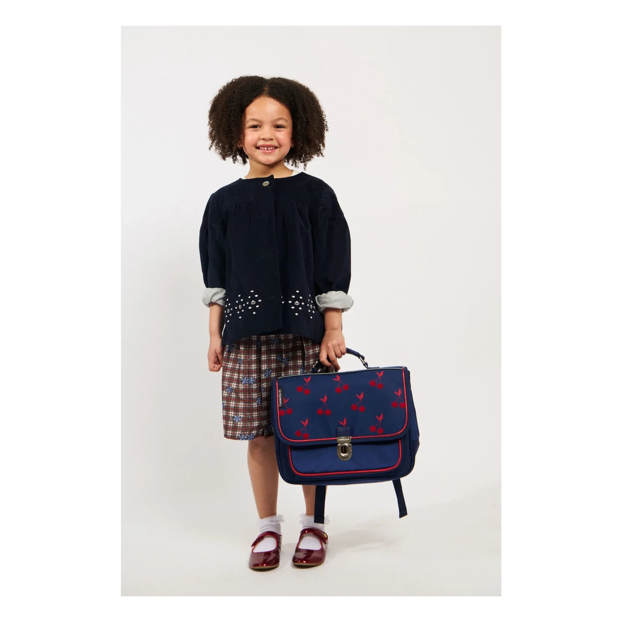 Caramel & Cie - Samt-Kirschen Kleine Handtasche | Marineblau