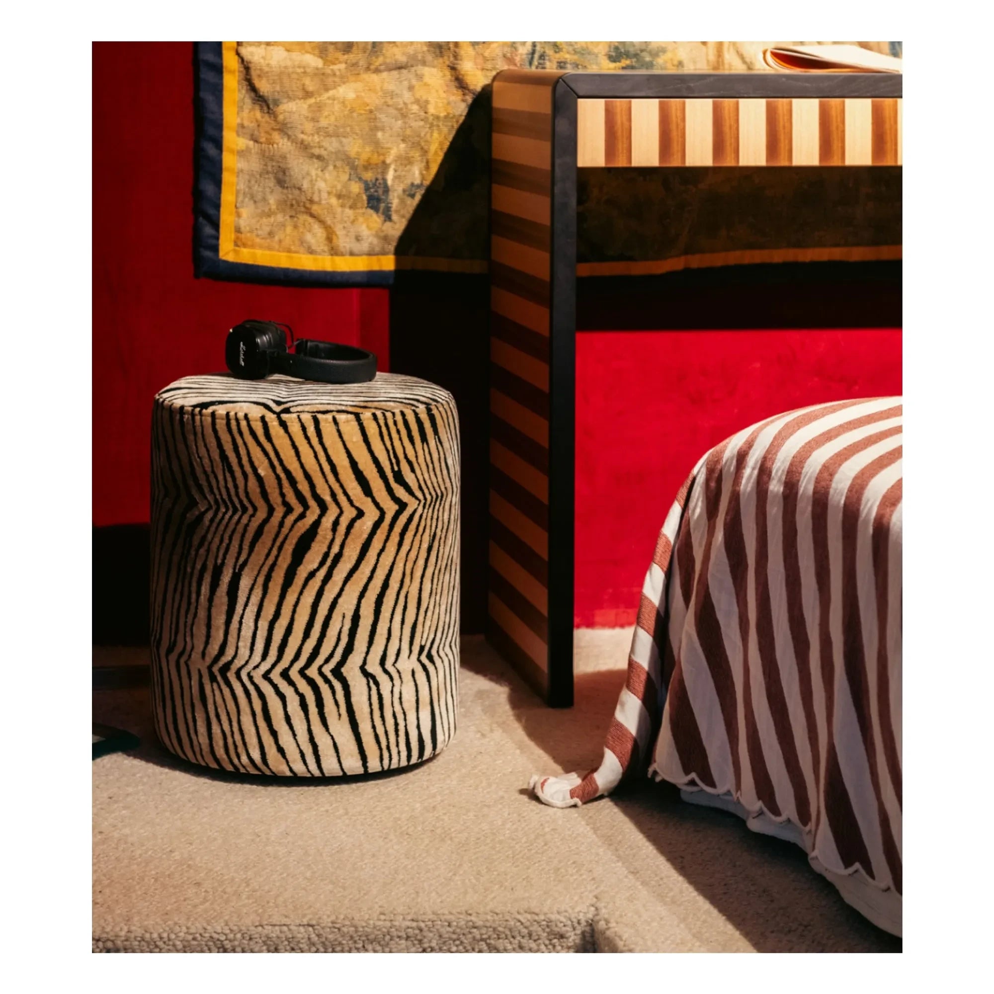 The Socialite Family - Round Velvet Mobile Pouf | Tiger