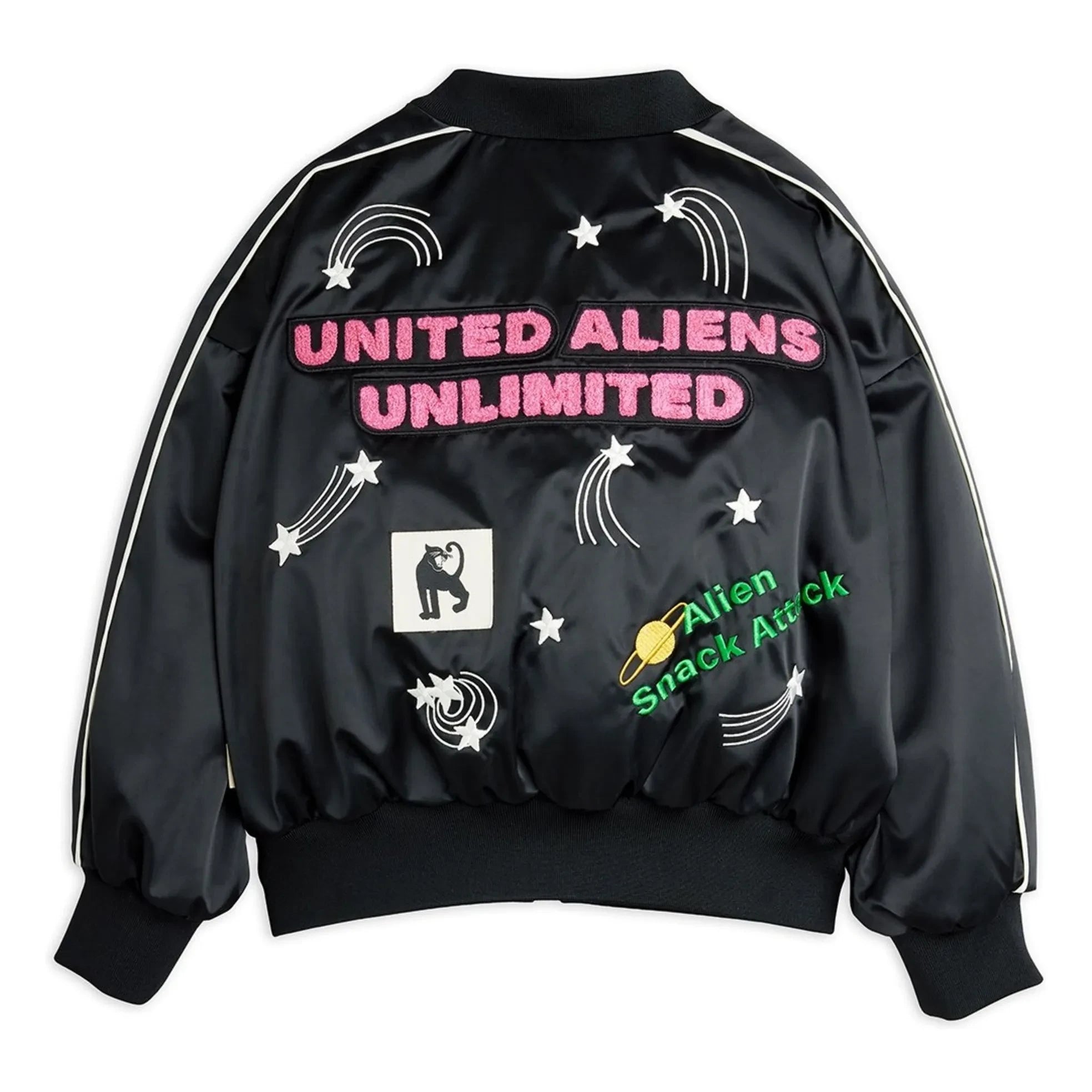 Mini Rodini - Alien Satin Recycled Fiber Baseball Jacket | Black