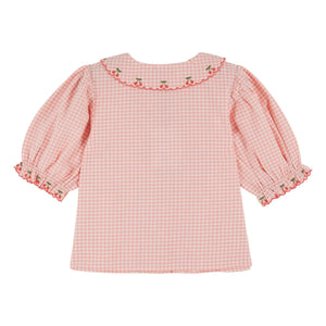 Emile et Ida – Bluse mit Vichy-Stickerei aus Bio-Baumwolle | Rosa