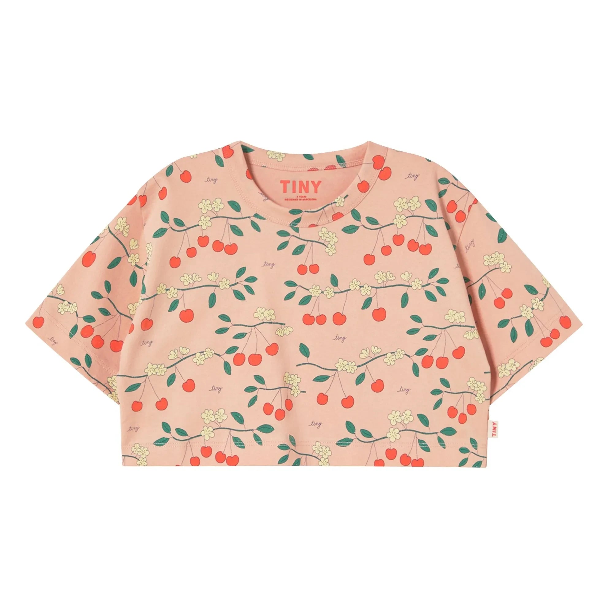 Tinycottons - Crop Kirazlar Organik Pamuk Tişört | Pembe