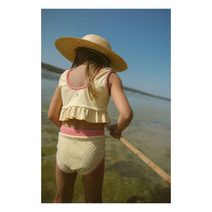 My First Cantê - Mila Leaves Textured Ruffled Swimsuit | Pale Yellow