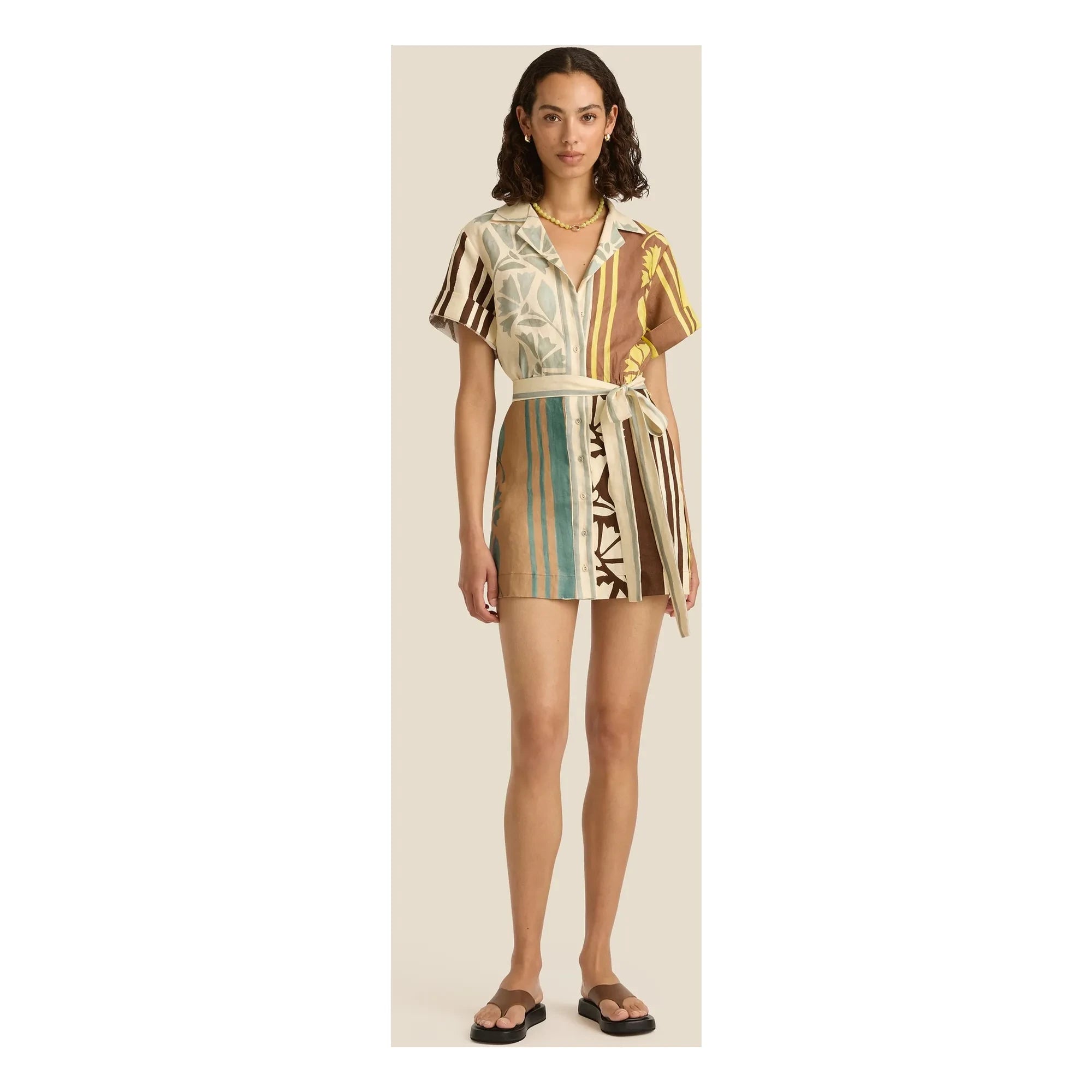 Soleil Soleil - Brodie Karanfil Keten Elbise | Ekru