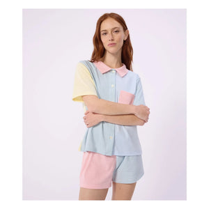Petit Bateau - Yeşil Renk Bloklu Çizgili Kısa Pijama