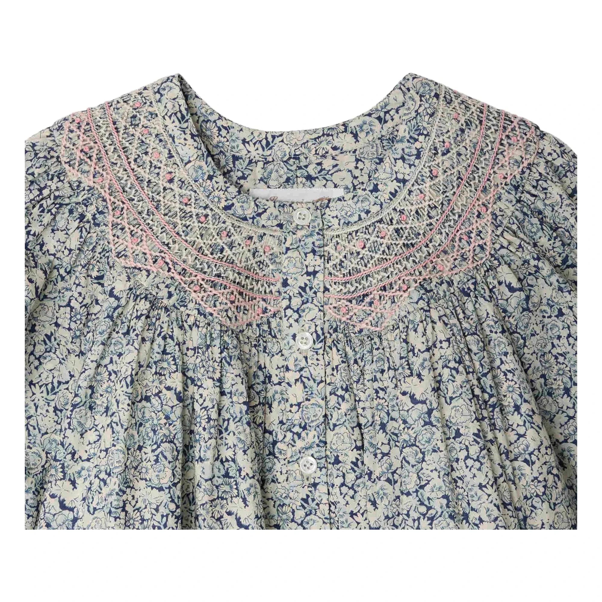 Bonpoint - Ladwiga Fleurie Organic Cotton Drawstring Dress | Prussian Blue