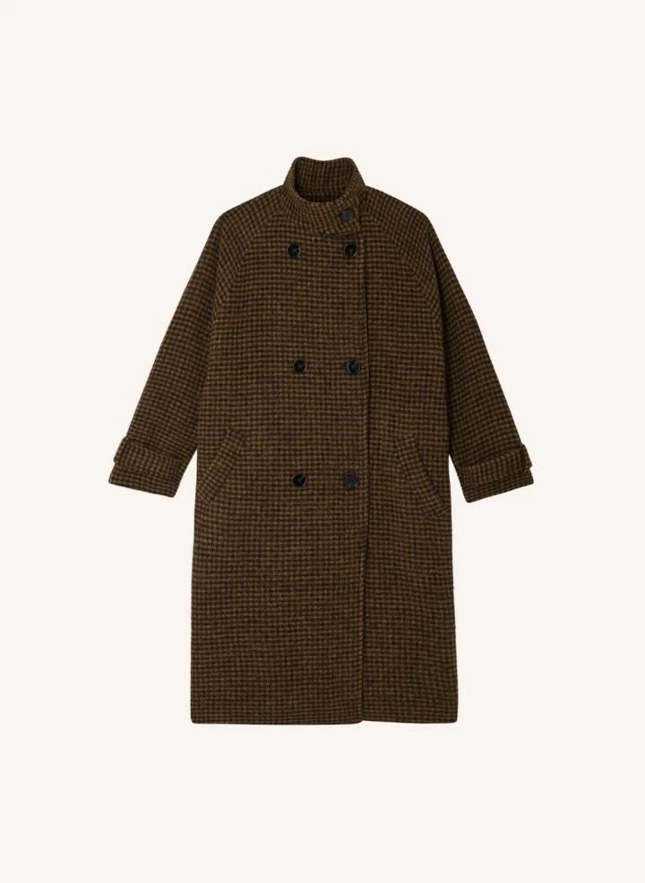 Sessùn - Bleechecks Wollmantel | Taupe-Braun