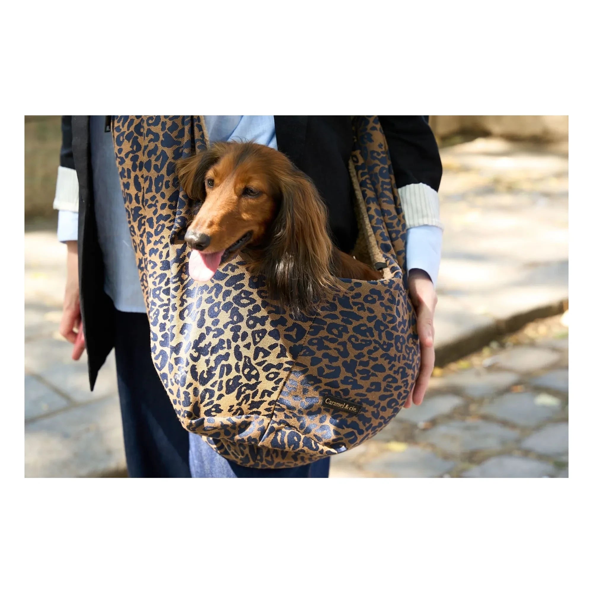 Caramel & Cie - Leopar Köpek Desenli Promenade Cross Body Çanta | Kahverengi