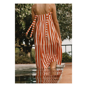The Tiny Big Sister - Linen and cotton striped dress | Red