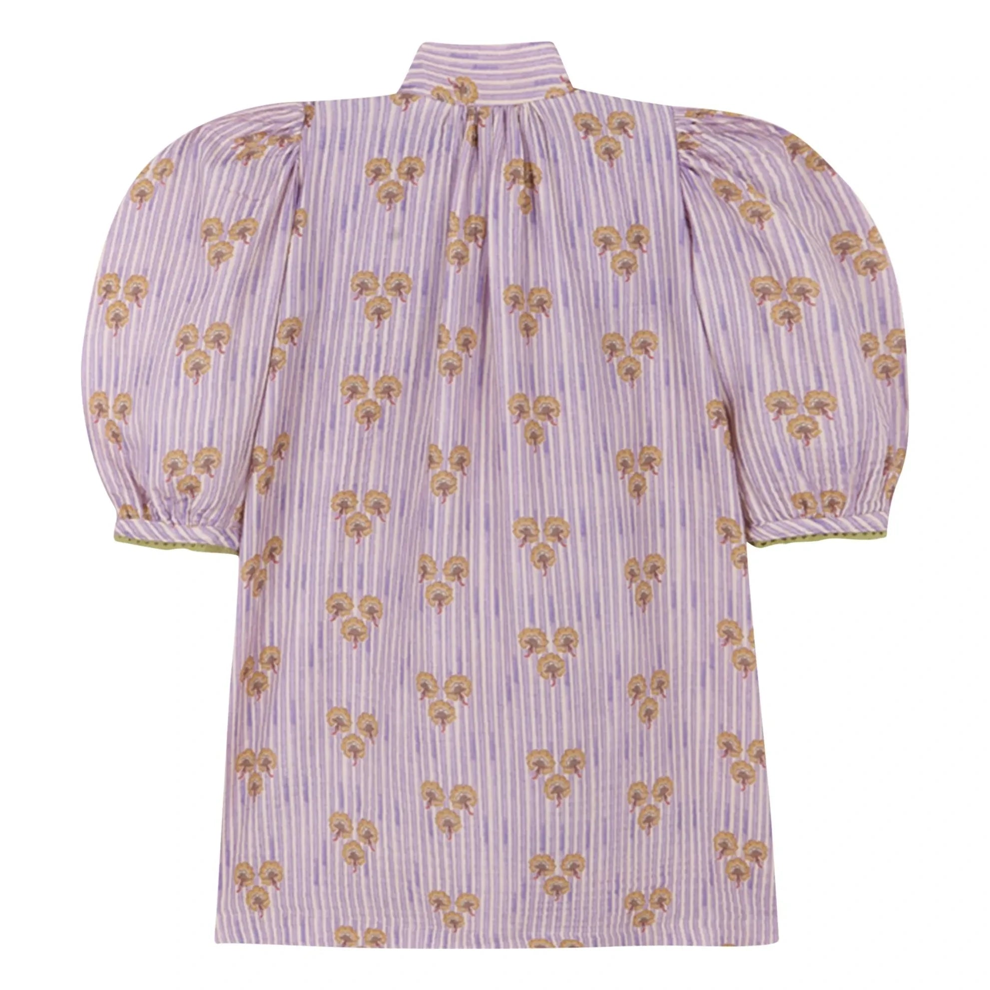 birinit - Striped Organic Cotton Cinca Gathered Dress | Dark Lilac
