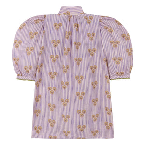 birinit - Striped Organic Cotton Cinca Gathered Dress | Dark Lilac