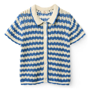 Copenhagen Colors – Häkel-Kurzarm-Cardigan aus Bio-Baumwolle | Azurblau