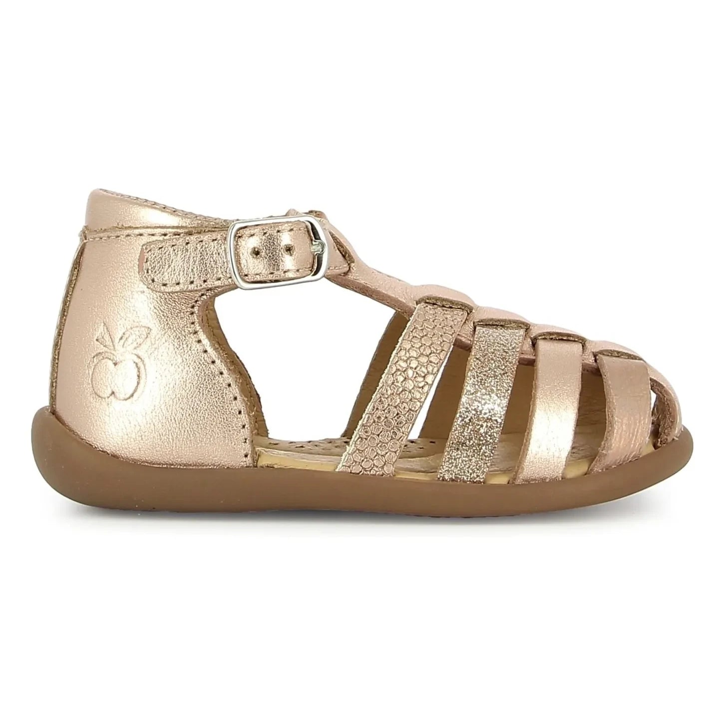 Pom d'Api - Sandale mit Metallic-Absatz und Schnallendetail | Roségold