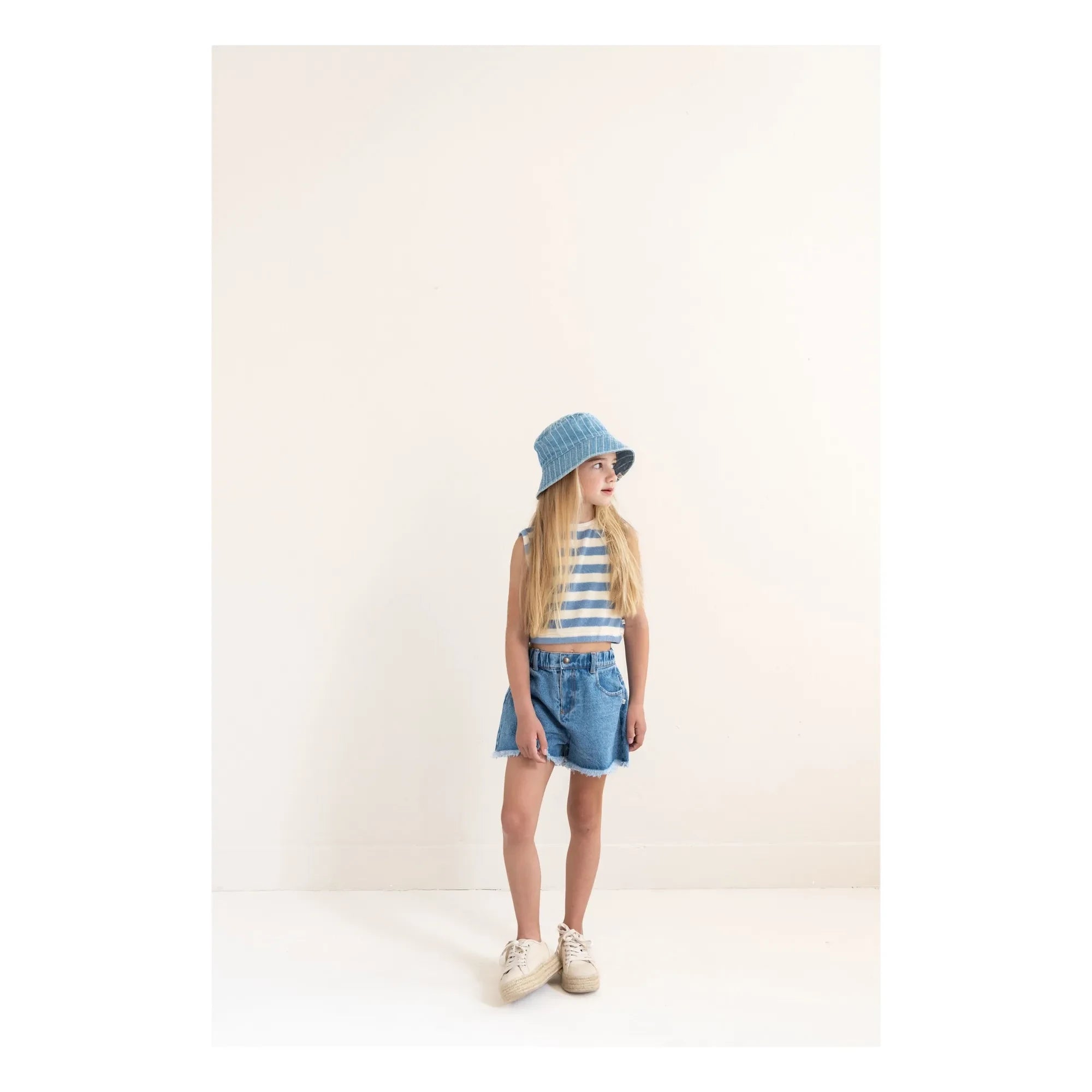 Jenest - Gestreiftes ärmelloses T-Shirt aus Bio-Baumwolle für Zuhause | Blau