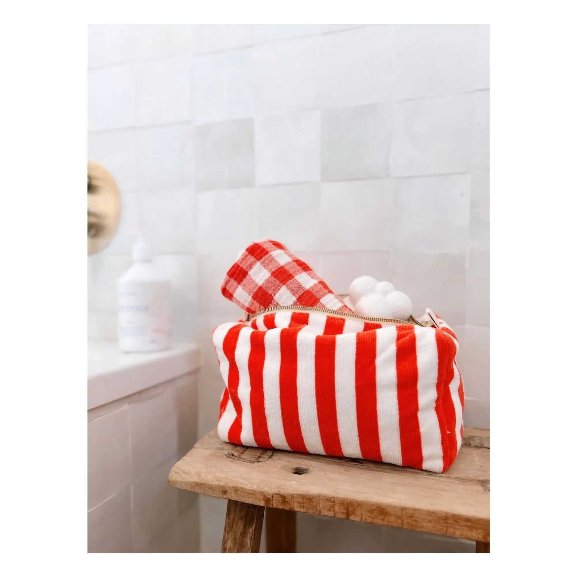 Rose in April - Vic striped towel toiletry bag | Red