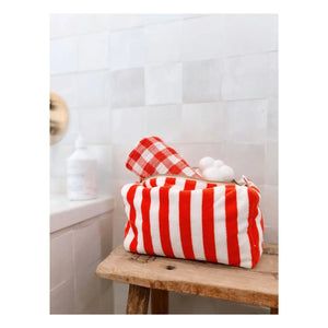 Rose in April - Vic striped towel toiletry bag | Red