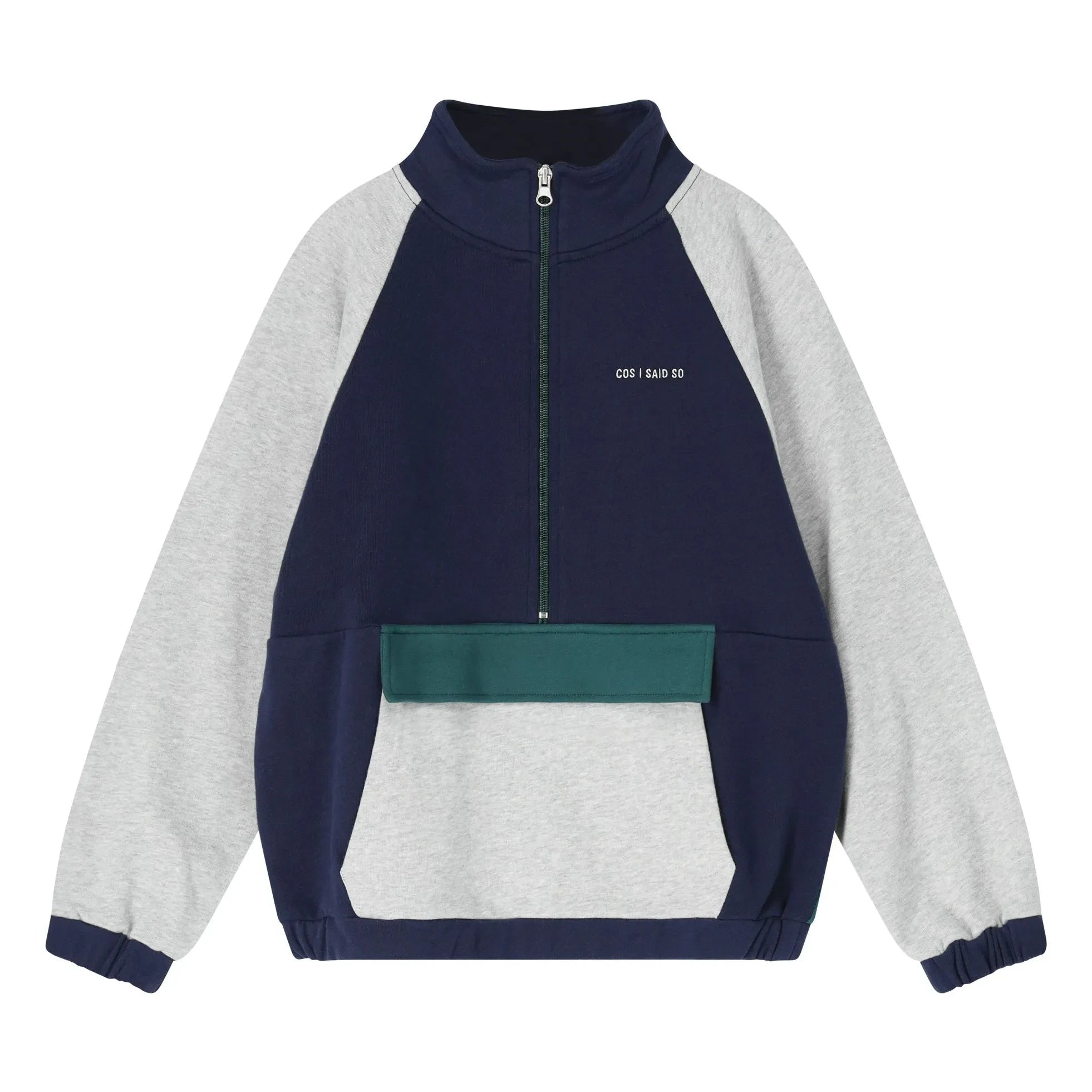 Cos I Said So - Color Block Organic Cotton Half-Zip Sweatshirt | Gray