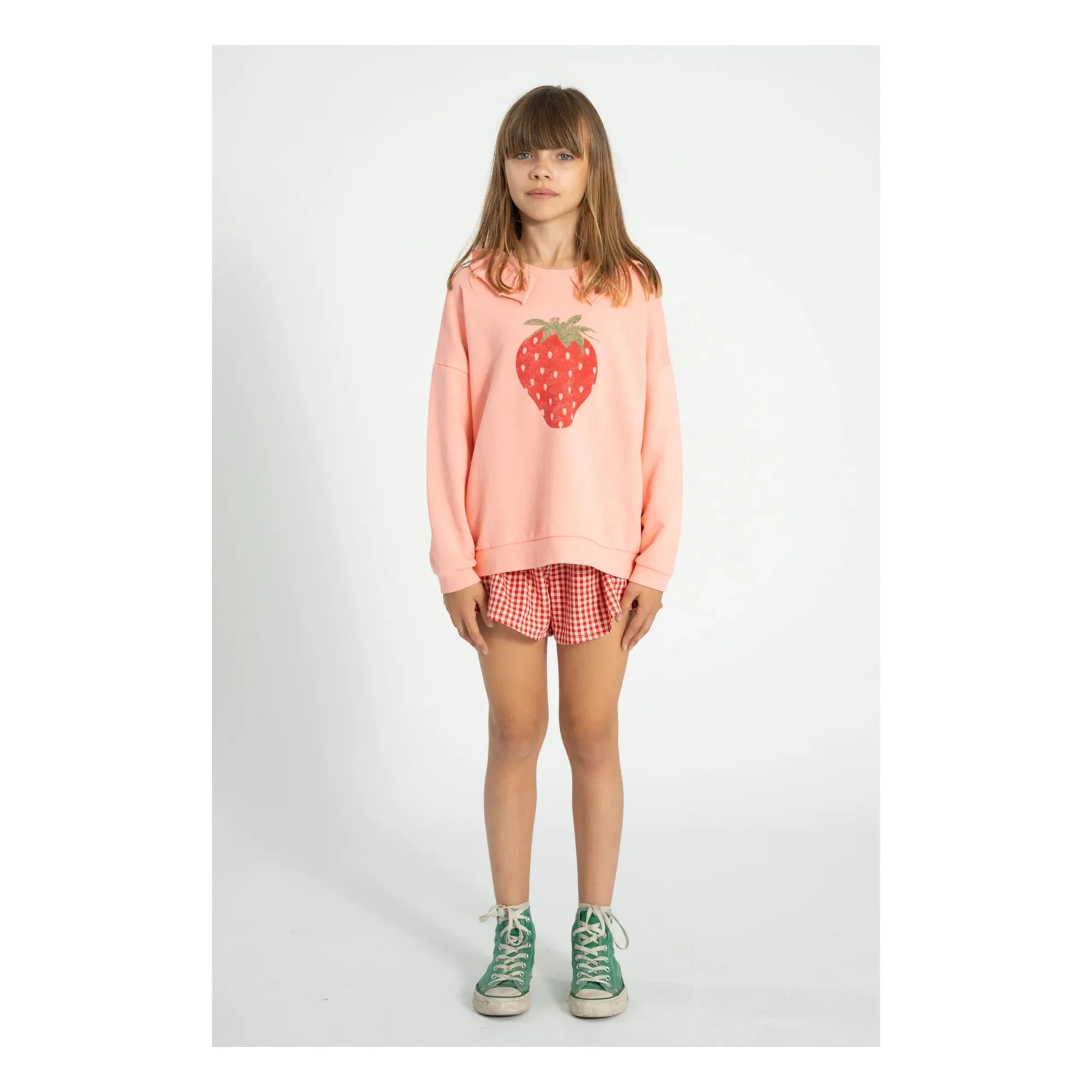 Piupiuchick - Çilek organik pamuklu fırfırlı sweatshirt | Pembe