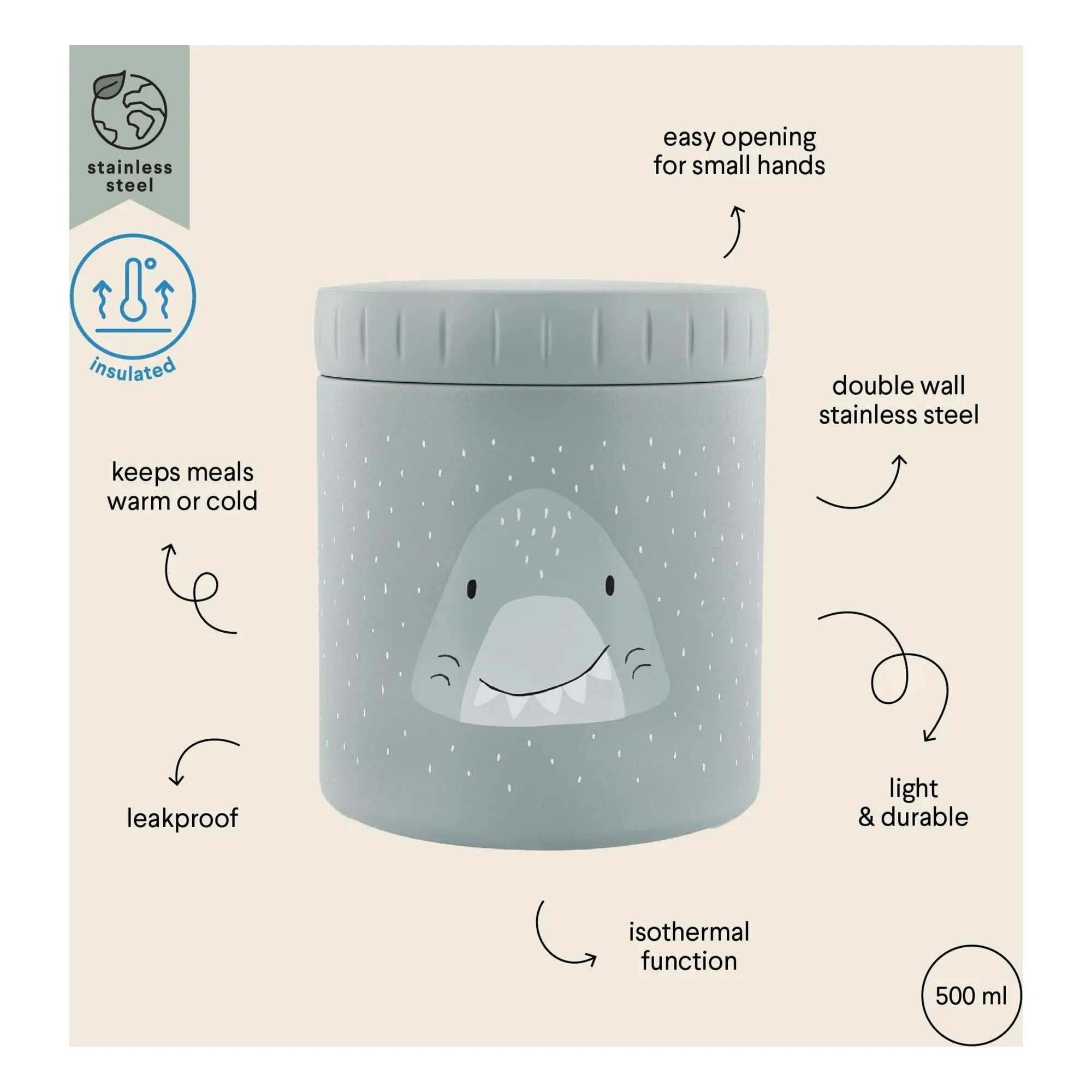 Trixie - Mr Shark 500 ml izotermal atıştırmalık kutusu | Gri
