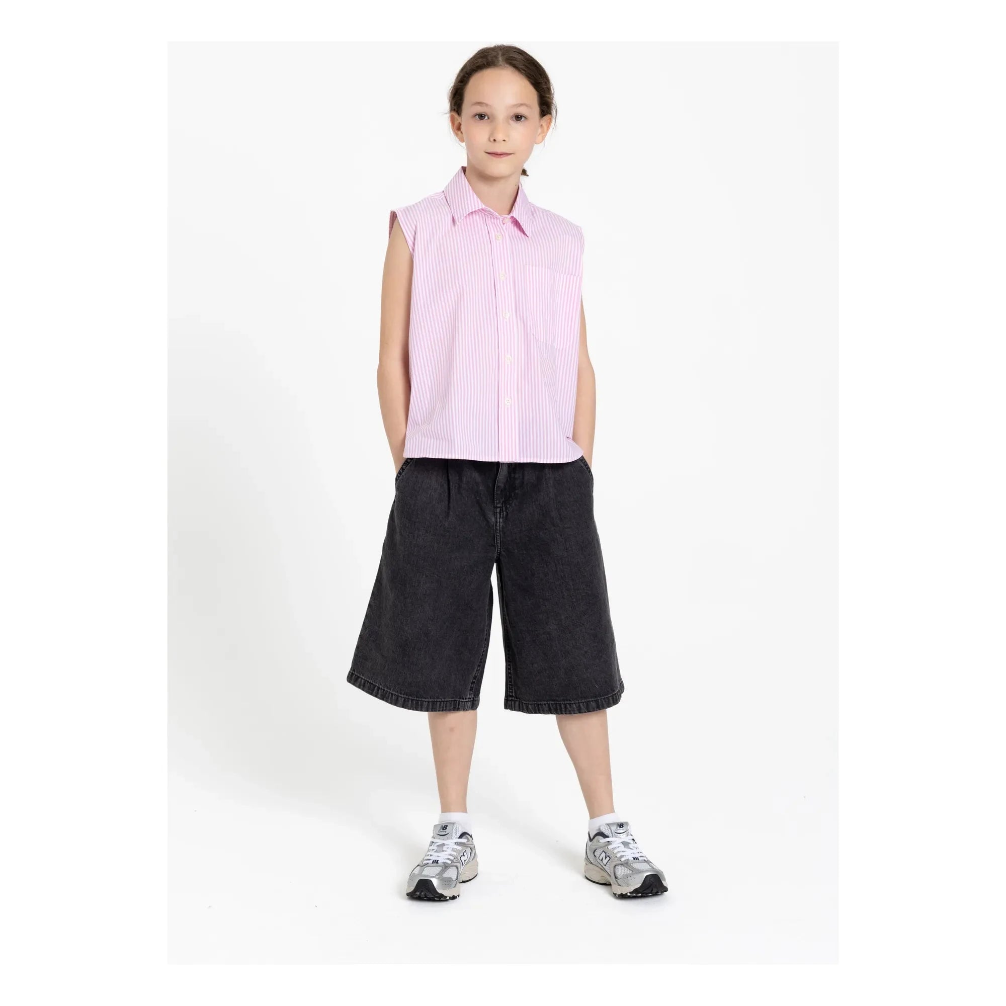 Finger in the nose - Ella Striped Sleeveless Shirt | Light Pink