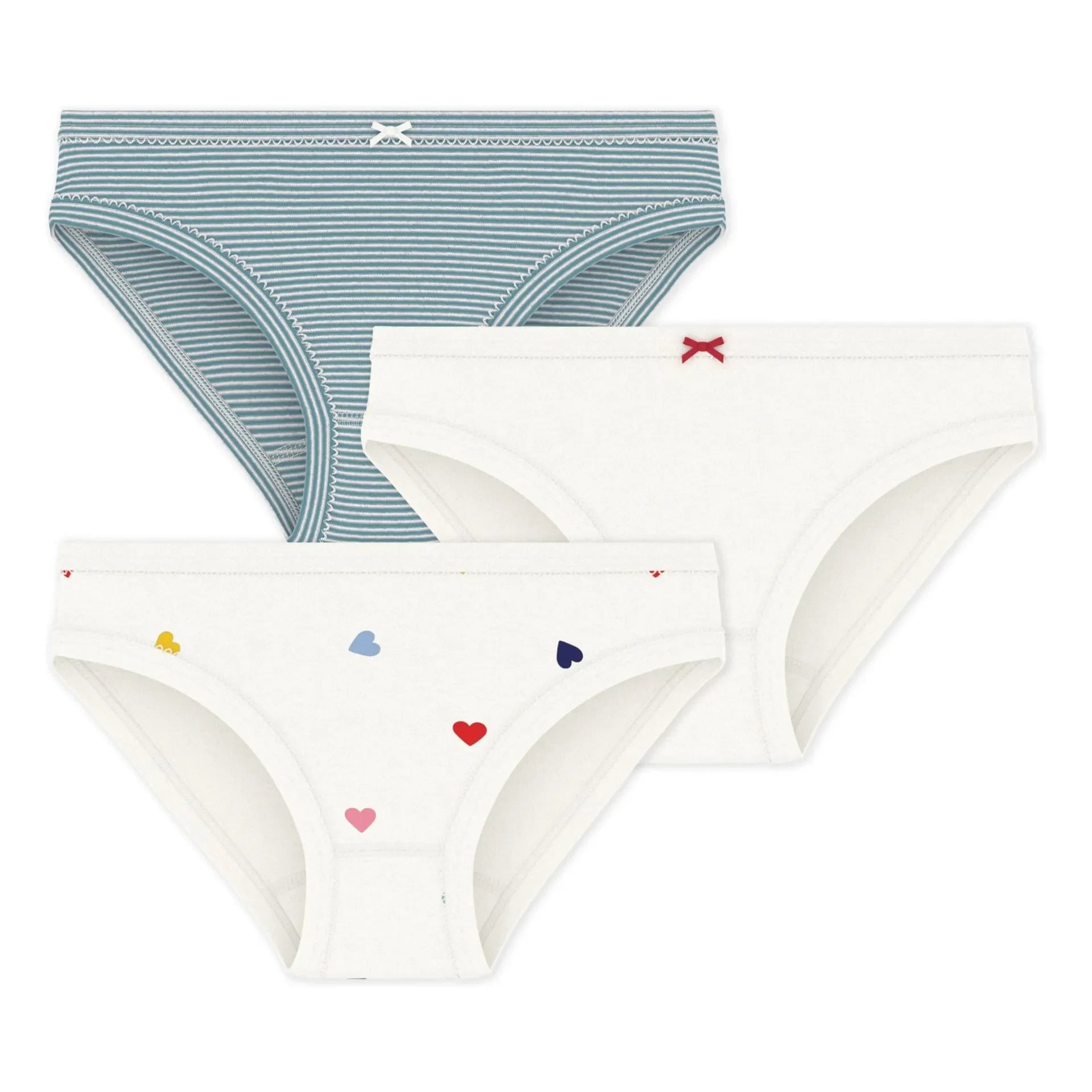 Petit Bateau - 3'lü Çizgili Külot Seti | Beyaz