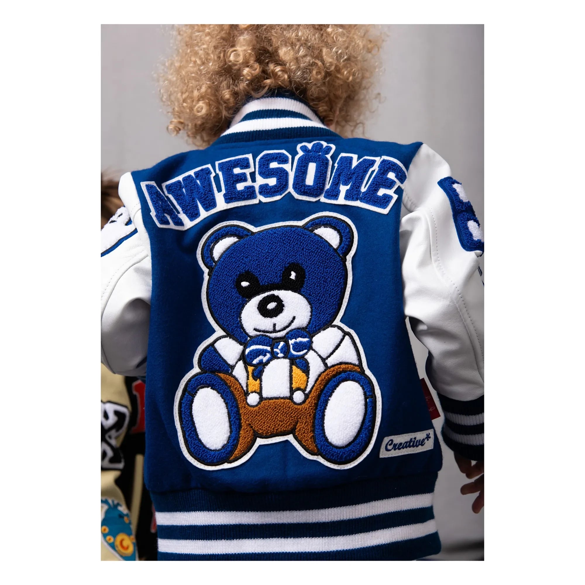 Fille Garçon - Deri Yamali Harika Letterman Bomber Ceket | Mavi