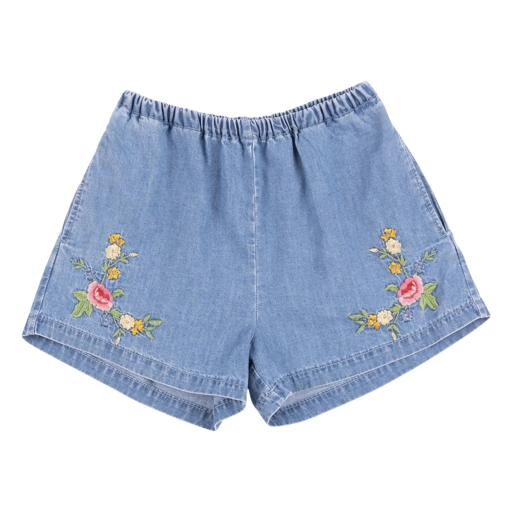 Babe & Tess - Luisa Bestickte Denim Shorts | Hellblau