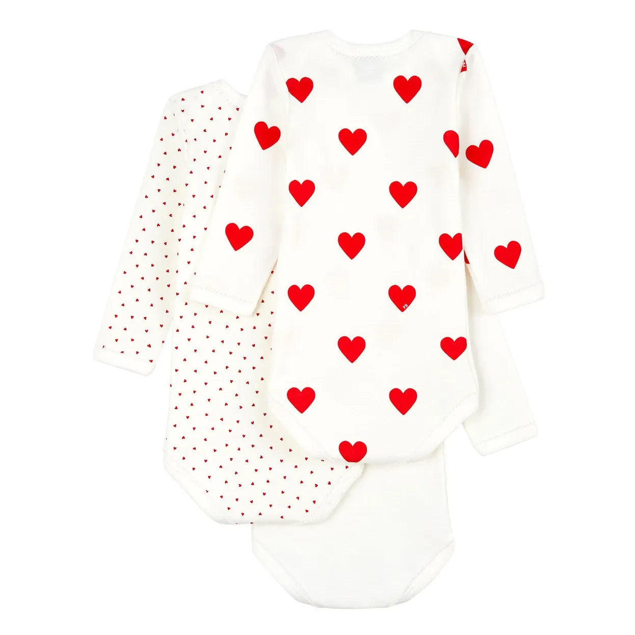 Petit Bateau - 3-Pack Organic Cotton Heart Rompers | White