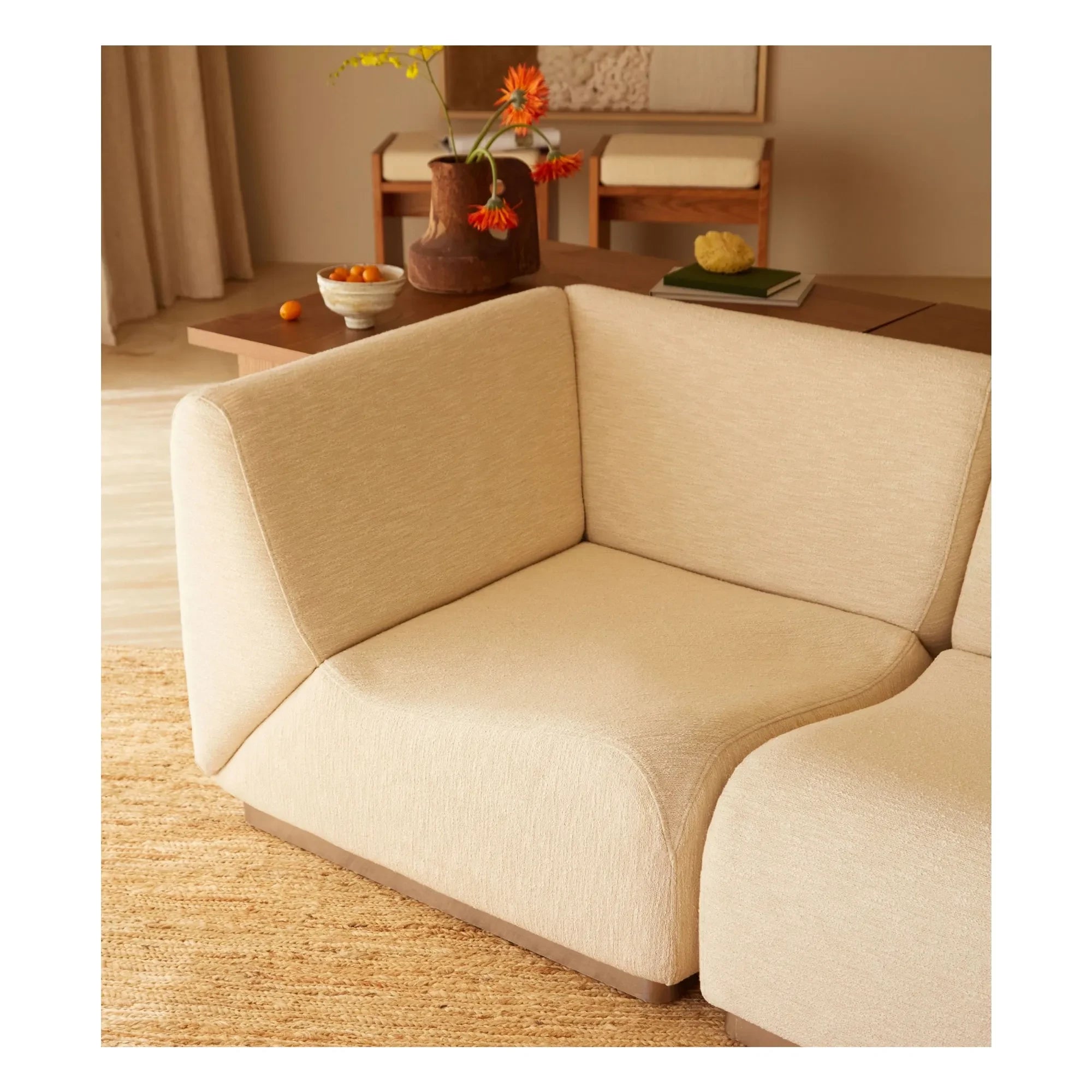 The Socialite Family - Eckmodul Rotondo aus gewebtem Stoff | Creme