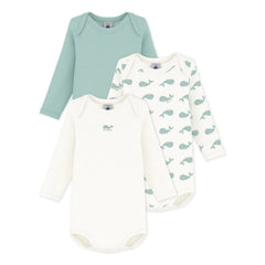 Petit Bateau – Schlafanzugset aus Bio-Baumwolle mit Walmotiv, 3-teilig | Weiß