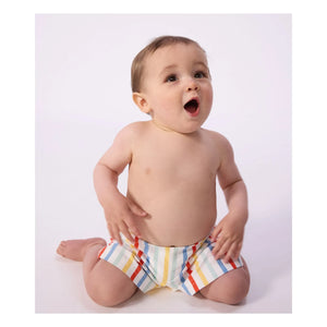 Petit Bateau - Bebek Çizgili Geri Dönüştürülmüş Elyaf Yüzme Şortu | Beyaz