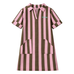 Lililotte - Gestreiftes gewebtes Kleid aus Bio-Baumwolle | Olive