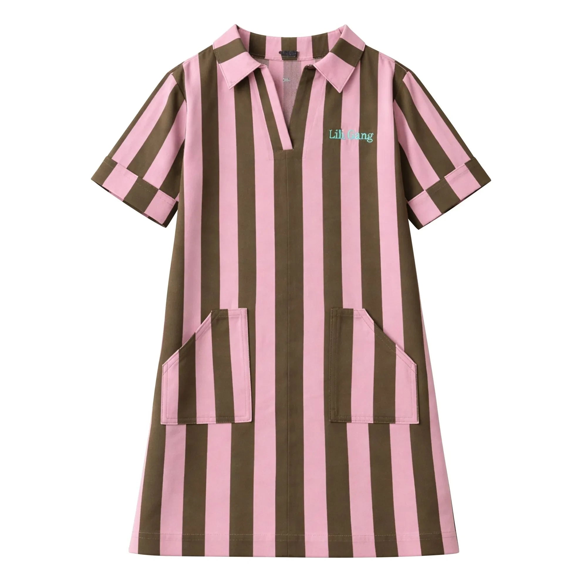 Lililotte - Gestreiftes gewebtes Kleid aus Bio-Baumwolle | Olive
