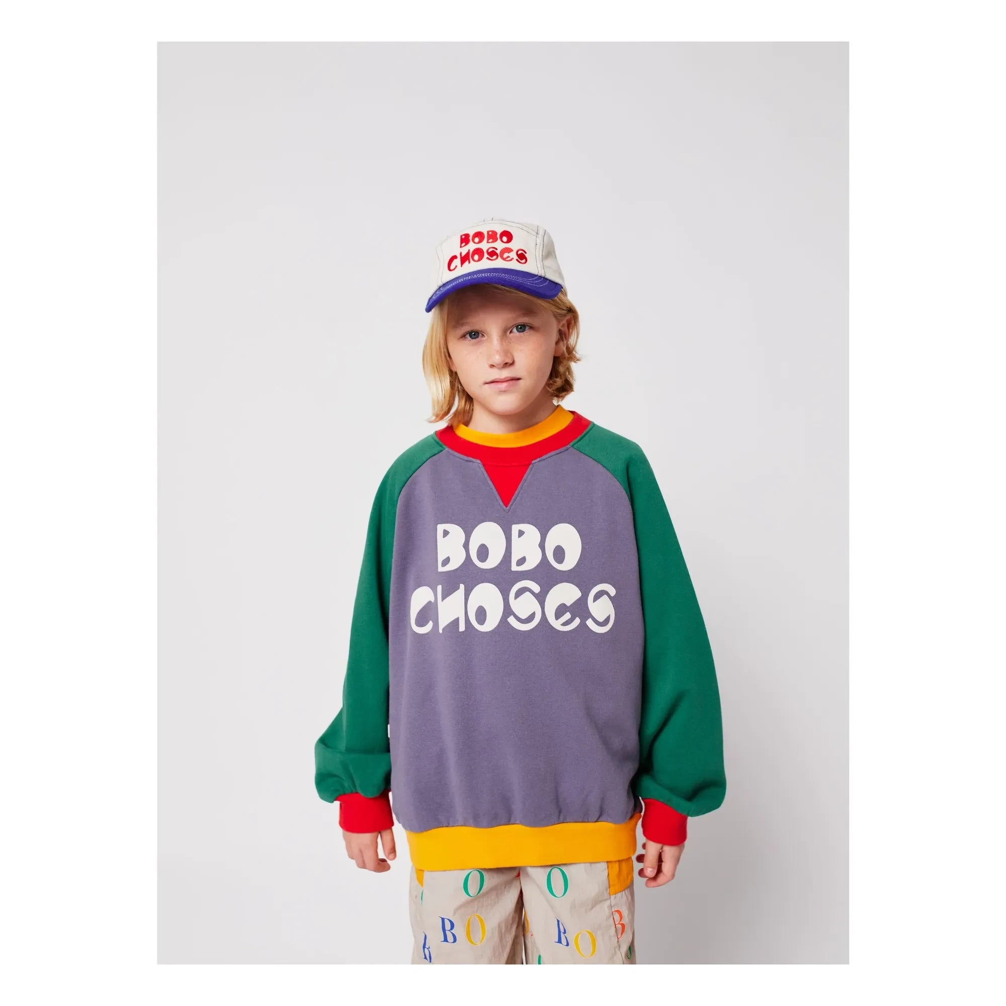 Bobo Choses - Renk bloklu organik pamuklu sweatshirt | Mauve
