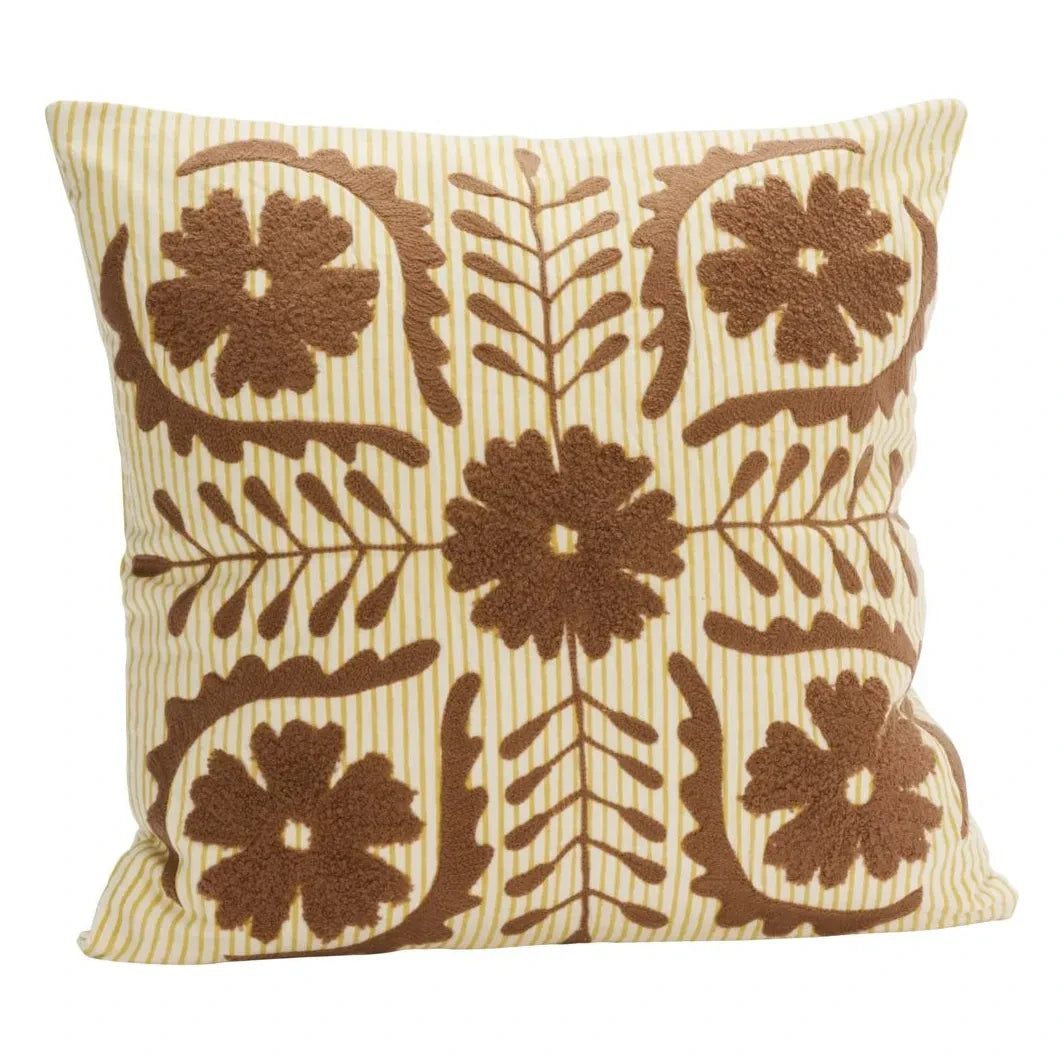 Madam Stoltz - Suzani Embroidered Cushion Cover | Brown