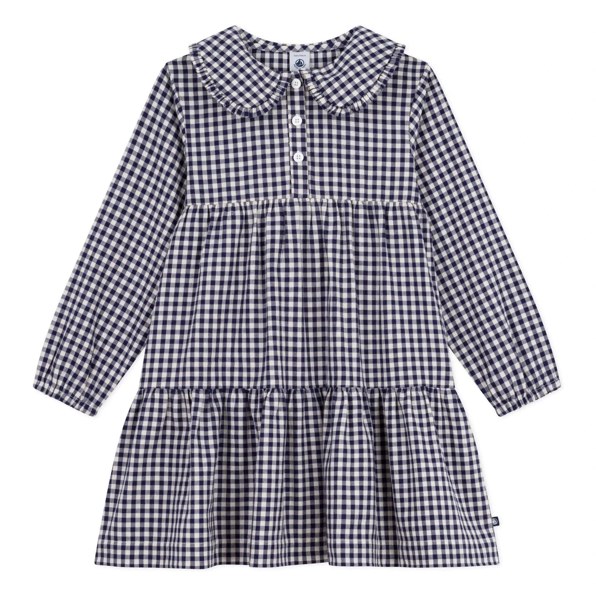 Petit Bateau - Claudine yaka elbise Organik pamuklu ekose | Lacivert