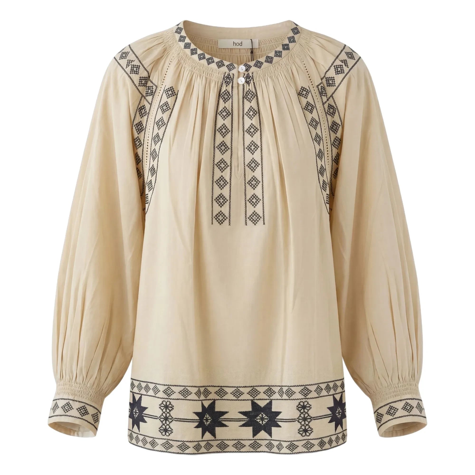 Hod - Natalia Cotton Embroidered Blouse | Champagne